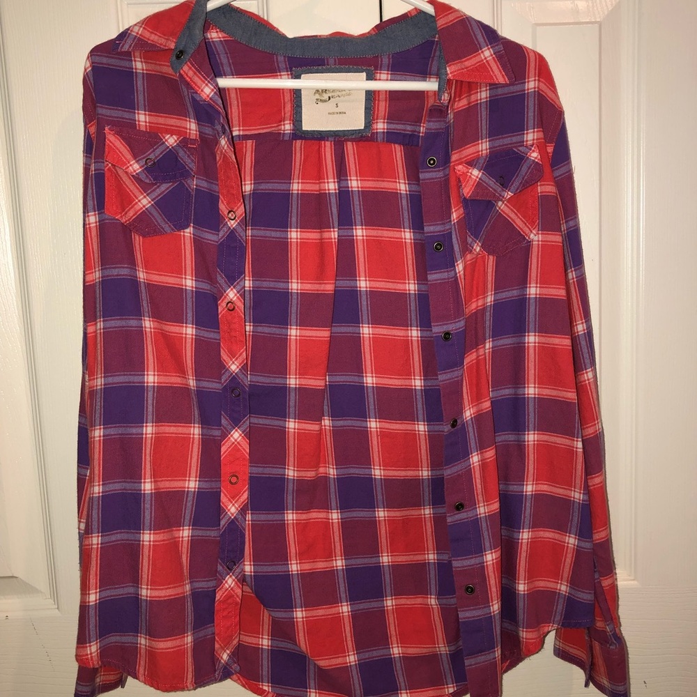 Adorable flannel! Purple and orange